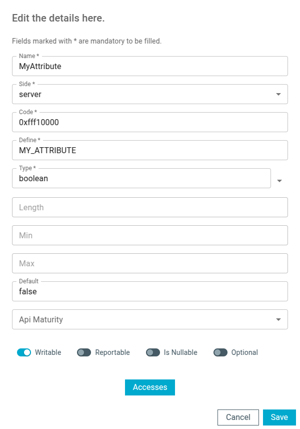 Attributes tab
