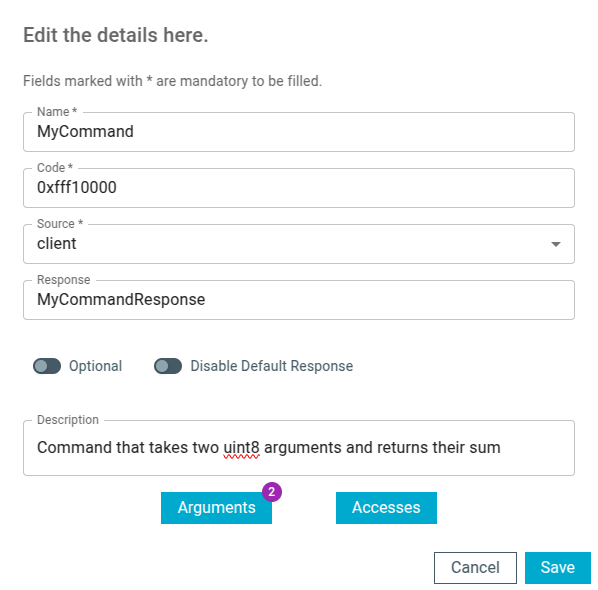 Commands tab