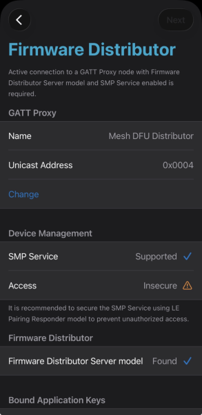 Firmware Distributor screen with model details