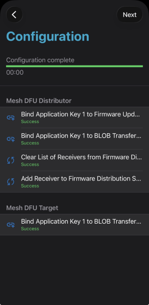 App configures distributor and target nodes