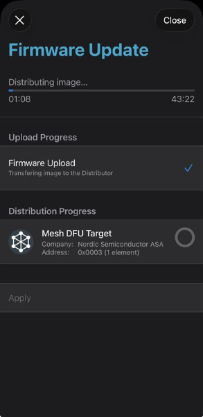 Firmware Update screen during distribution to targets
