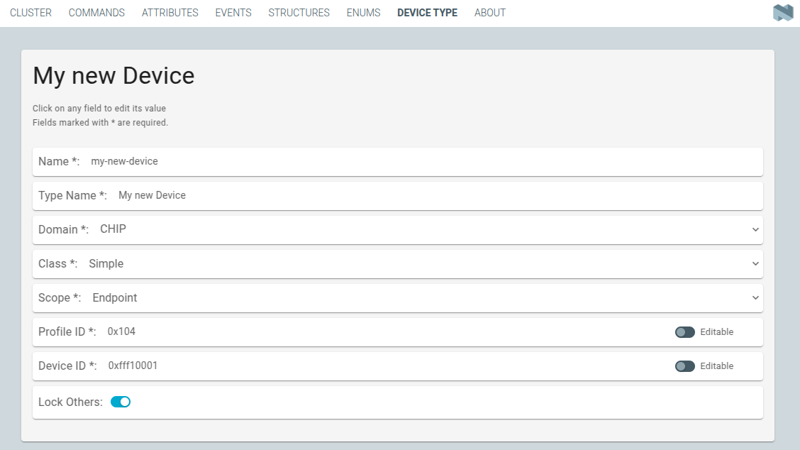 Device type tab