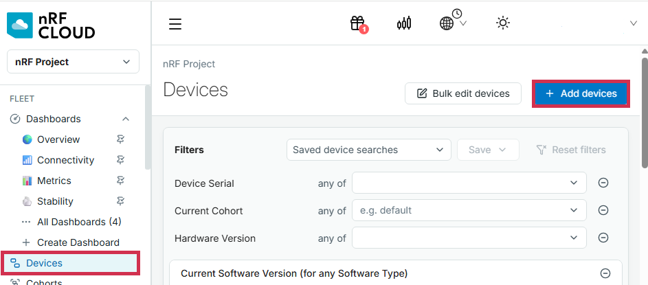 nRF Cloud - Add Devices