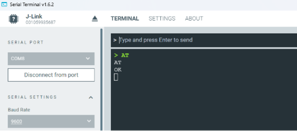 Serial Terminal with 9600 baud configurations